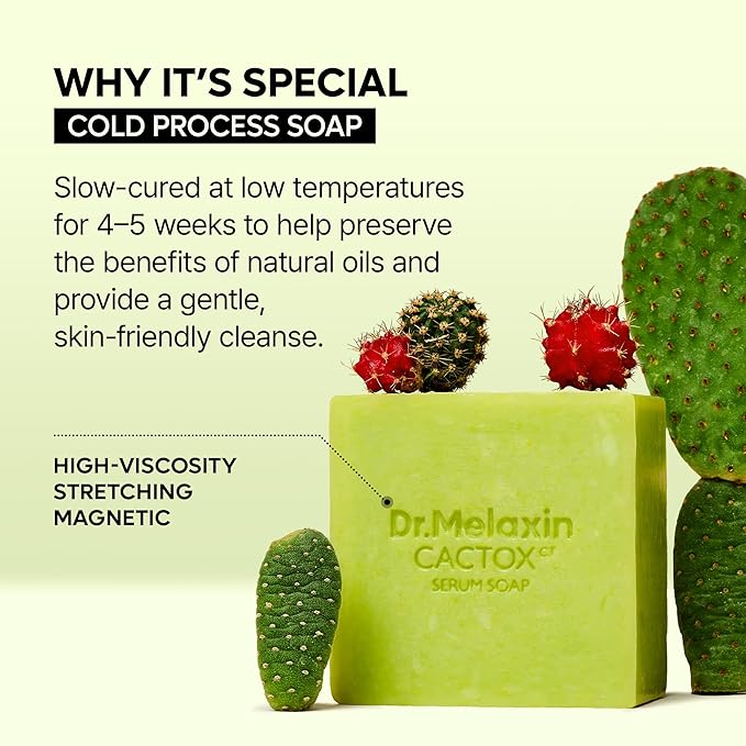Dr.Melaxin Cactox Pore Relief Serum Soap – Deep Cleansing Hydrating Facial Bar with Cactus Extract, Panthenol & Hyaluronic Acid, Elastic Foam Face Cleanser for Sensitive Skin