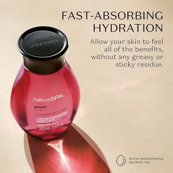 Nativa SPA by O Boticario Plum Body Oil, Enriched with Purified Quinoa Drops to Boost Hydration, 6.8 Ounce