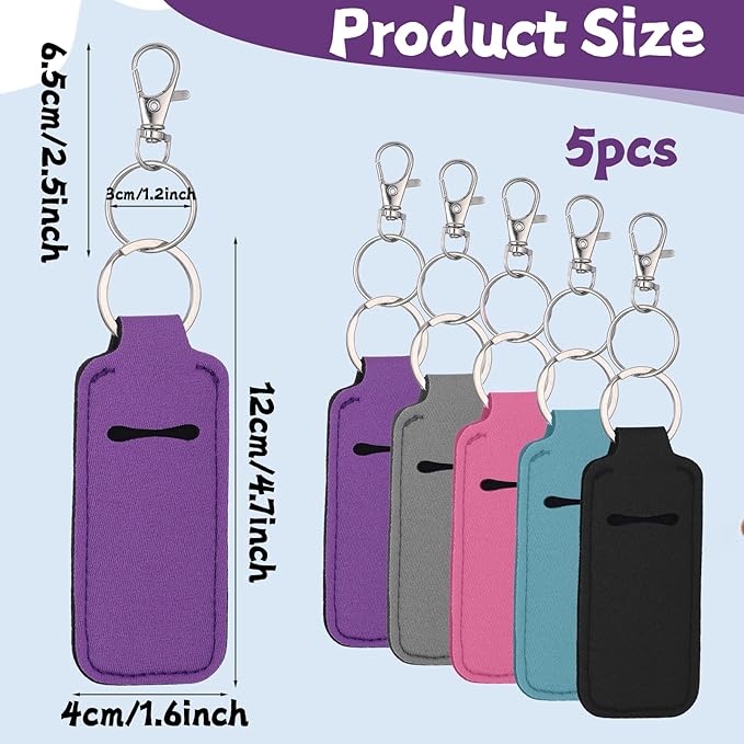 Portable Lip Balm Holders with Clip, 5 PCS Lipstick Holder Keychains Lip Gloss Holder Keychain Lipstick Keychain Holders Small Lips Balm Sleeve Pouch Keychains Stocking Stuffers for Women