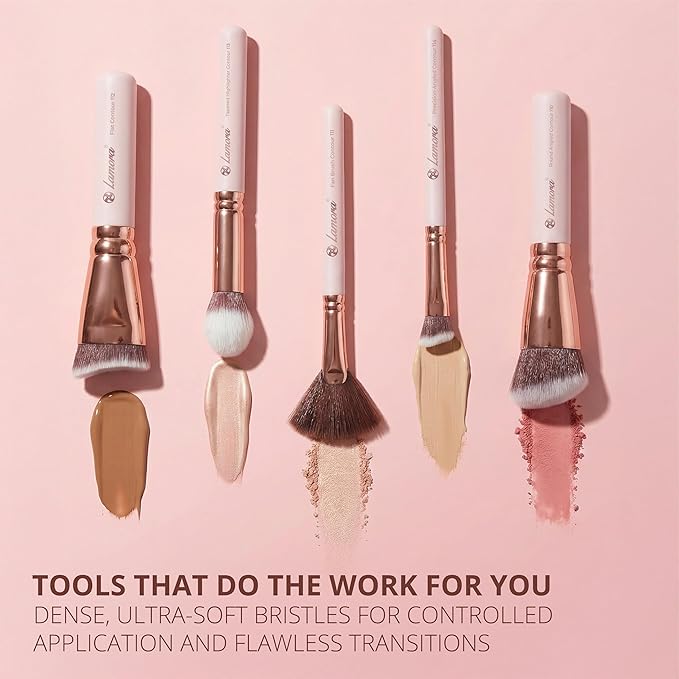 Pro Face Contour Brush Set - Synthetic Contouring Sculpting and Highlighting Kit - Cream Blush Powder Flat Nose Cheek Round Small Angled Fan Tapered Precision Kabuki Foundation Makeup Brushes