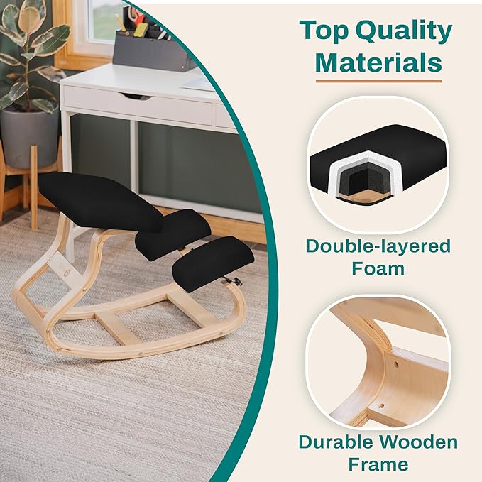NYPOT Ergonomic Kneeling Chair with Adjustable Seats - Knee Chair for Posture Correction & Kneel Rocking Stool for Desk - Back Pain Relief and Support for Home and Office (Modern, Black Sand)