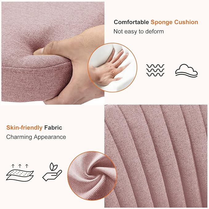 Sweetcrispy Armless Vanity Chair, Cute Comfy Home Office Desk Chair with Wheels, Modern Upholstered Task Computer Seat for Bedroom, Study, Makeup Vanity, Height Adjustable & Swivel Fit, Dusty Pink