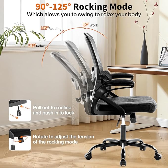 Ergonomic Office Chair,Mesh Office Chair with Lumbar Support,Mid Back Desk Chair with Flip-up Arms,400 lbs Comfy Computer Chair for Home Office
