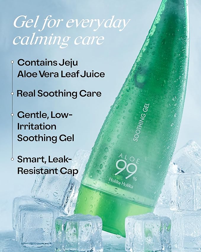 Holika Holika Aloe 99% Soothing Gel, 8.5 Ounce, 250ml - No Sticky 99% Aloe Vera Sunburn Relief - Moisturizing, Fast Absorbing for Face, Skin, Body&Hair