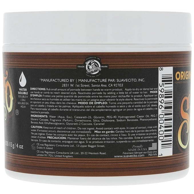 Suavecito Pomade Original All Day Hold for Hairstyles for Men, Medium Shine Water Based Wax Like Flake Free Gel, Easy To Wash Out, 8 Oz, Pack of 2