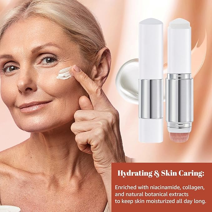 Blanc Cover Cream Stick V - Color Changing Foundation Stick, White Foundation for Older Women, Korean Makeup with Built-in Brush Foundation Makeup Moisturizing Dewy Finish Even Skin Tone (Natural)