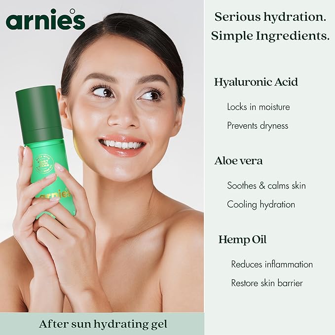 Arnie's After Sun Gel by Arnold Palmer - Pure Aloe Vera for Sunburn Relief & Recovery, Hemp Oil & Hyaluronic Acid, Hydrating & Cooling, Natural Botanical Formula, Reef-Safe, Alcohol-Free, 3.5 Fl. Oz.