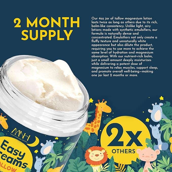 Magnesium Lotion for Kids, Tallow Based Magnesium Lotion For Sleep, Lavender Scented | No Melatonin Sleep Aid | Arnica Cream, Eczema Cream for Kids, Sudocrem | Organic, Made in America, 2 Month Supply