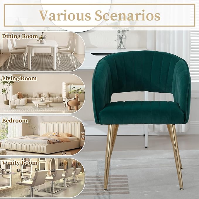 Westice Velvet Home Office Desk Chair Set of 1, Modern Tufted Vanity Chairs with Gold Metal Legs, Upholstered Accent Armchair for Living Room Restaurant, Dark Green