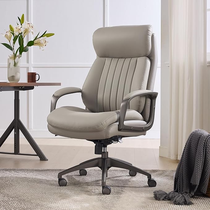 La-Z-Boy Nova Executive Office Chair - Ergonomic High Back Desk Chair with AIR Lumbar Support - Comfortable Computer Chair for Home Office - Vegan Leather - Gray