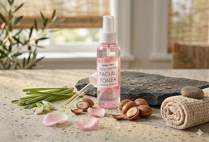 Trader Joe’s Rose Water Facial Toner, Damask Rose & Witch Hazel Hydrating Mist, Gentle Face Spray, 4 fl oz
