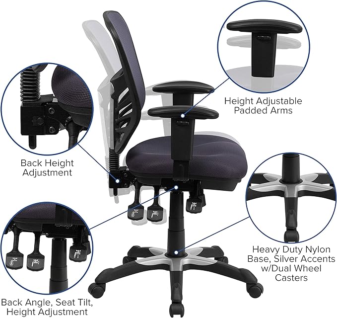 Flash Furniture Nicholas Mid-Back Swivel Office and Gaming Chair, Ergonomic Mesh Office Chair with Adjustable Lumbar Support and Height, Dark Gray