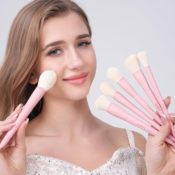 LORYP Makeup Brushes Set Labeled 18 Piece Face and Eye Brush Set Ultra soft hair Foundation, Concealer, Blush, Contour, Blending, Eyeshadow Pink Brush kit