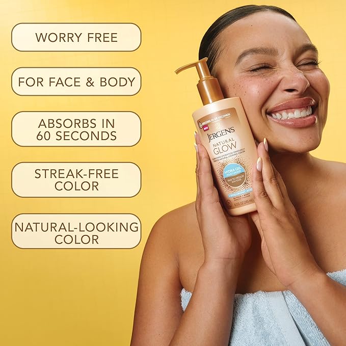 Jergens Natural Glow Hydra Gel Moisturizer, Hyaluronic Acid Tanning Lotion, Hydrating Tanning Gel, Fragrance-Free Self Tanner, Fair to Medium Skin Tones, 8.3 Fl Oz
