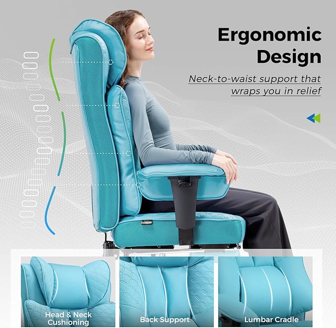 GTPLAYER Big and Tall Office Chair 400LBS Wide Ergonomic Gaming Chair with Deluxe Embossing Designed Leather with Foot Rest,150°Reclining Adjustable Soft Armrests Pocket Spring Back Support and Pillow