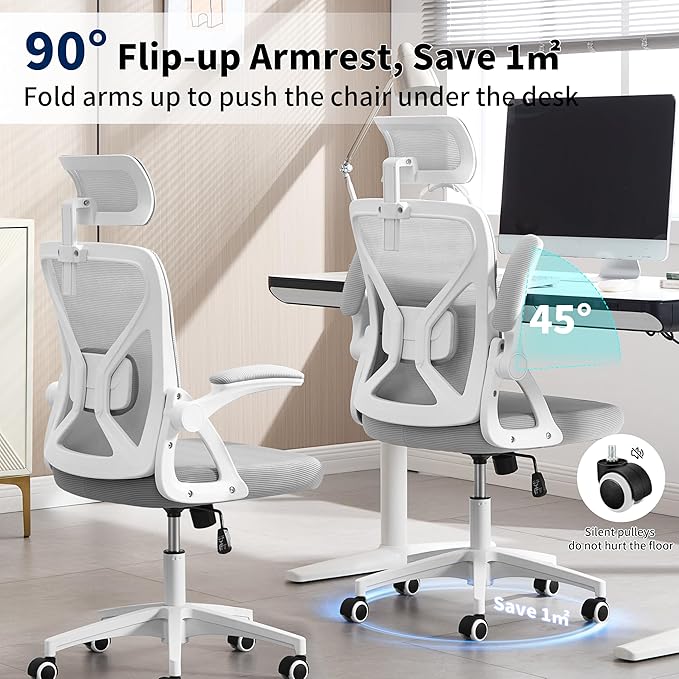 Office Chair,Ergonomic Desk Chair with Adjustable Lumbar Support,Gray Office Chair 400 Lbs Mesh Computer Chair High Back with Headrest for Home Office (Grey)