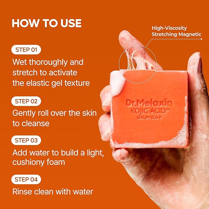 Dr.Melaxin Kojic Acid Turmeric Serum Soap – Tone Care Cleansing Bar for Uneven Skin Tone, Elastic Deep Cleansing Facial & Body Soap with Botanical Oils