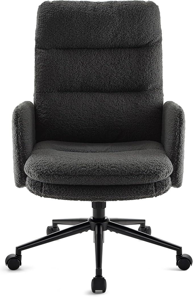 IWMH Swivel Office Desk Chair, High-Back Armchair with Wheels, Height Adjustable Home Office Chair with Armrests,Upholstered Computer Task Chair, Leisure Armchair Cashmere (Dark Grey)