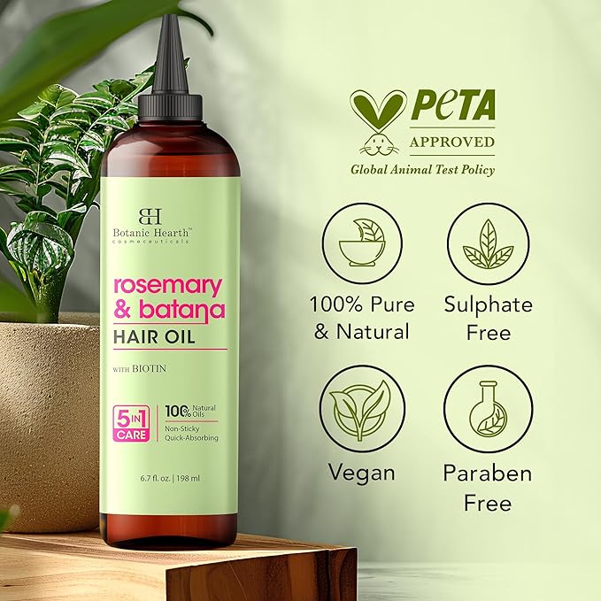 Botanic Hearth 100% Pure Rosemary Batana Oil For Hair Growth & Hair Treatment Oils 6.7 Fl Oz, 2Pack|Infused with coconut Oil|Hair Oil Repairs Dry Damaged Hair, Strengthening, Healthier|All Hair Types