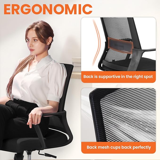 NEO Chair Office Chair Gaming Desk Computer Chair Ergonomic Mesh Mid Back with Wheels Lumbar Support Comfy Swivel Adjustable for Home (Black)