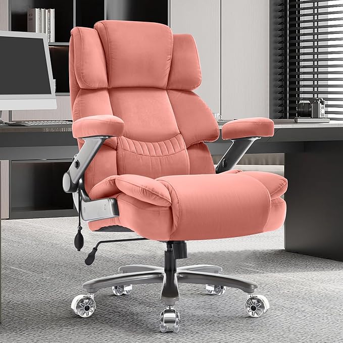 Fabric Big and Tall Office Chair 700lbs-High Back Executive Cloth Computer Chair with Adjustable Lumbar Support 3D Flip Arms Plus Size Rubber Wheels-Extra Wide Large Desk Chairs, Heavy Duty Metal Base