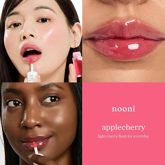NOONI Korean Lip Oil - Applecherry | Long-Lasting, Moisturizing, Plumping, Revitalizing for Dry Lips, Waterproof, No Peel Off, Hydrating Lip Stain, Stocking Stuffers, Trendy Stuff, 0.12 FL Oz