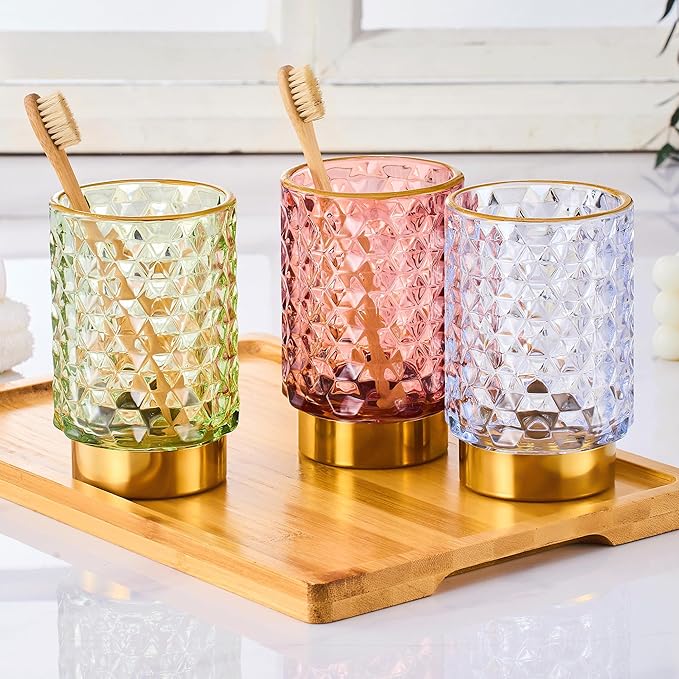 Makeup Brush Holder Organizer,Toothbrush Holders,Desk Pen Pencil Holder,Multifunctional Vintage Glass Brush Cup（A46-1-US）
