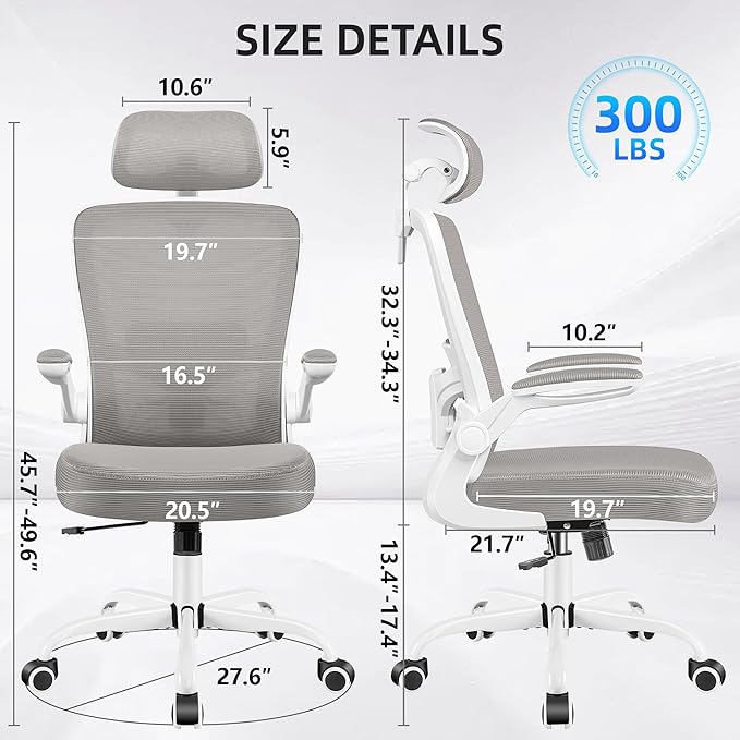FelixKing Office Chair, Desk Chair with Adjustable Lumbar Support, Ergonomic Computer Chair with High Back and Armrest, Adjustable Height Gaming Chair Home Office Swivel Chair(Gray)