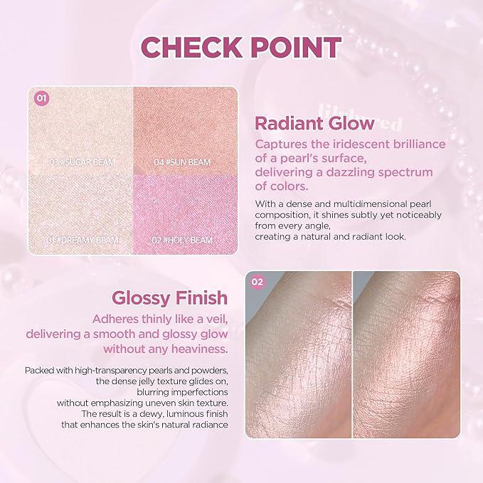 lilybyred Luv Beam Glow Veil | Korean Heart-Shaped Highlighter, Illuminating Shimmer, Radiant Glow, Silky Powder Texture, Buildable & Blendable, Lightweight & Long-Lasting, 0.12 oz. (06 Silky Beam)