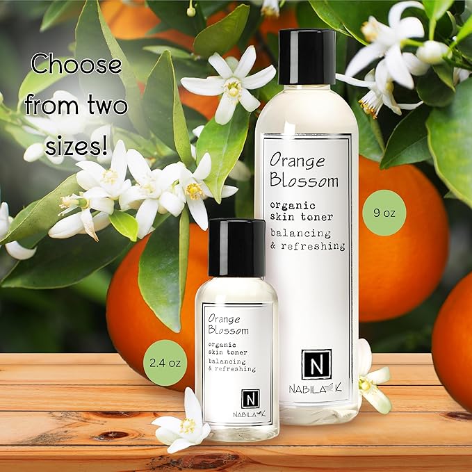 Nabila K Orange Blossom Organic Skin Toner, Soothing, Refreshing, Moisturizing, All Natural, Alcohol-Free, Hypoallergenic, 2.4oz
