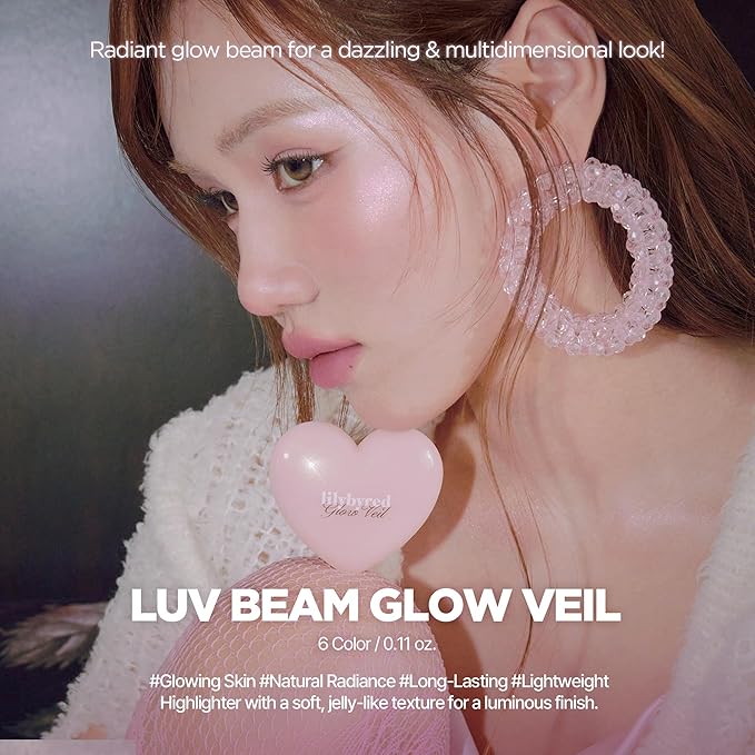 lilybyred Luv Beam Glow Veil | Korean Heart-Shaped Highlighter, Illuminating Shimmer, Radiant Glow, Silky Powder Texture, Buildable & Blendable, Lightweight & Long-Lasting, 0.11 oz. (01 Dreamy Beam)