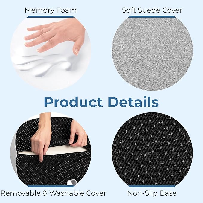 5 STARS UNITED Seat Cushion for Tailbone Pain Relief – Large Memory Foam Cushion for Coccyx, Hip, Sciatica & Post-Surgery Recovery – Wheelchair, Car, Desk, Gaming & Office Chairs, Light Gray, XX-Large