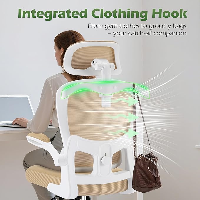 AreShark Office Chair Ergonomic Desk Chairs with Adjustable Lumbar Support& Headrest Hanger, High Back Breathable Mesh Chair with Wheels, Rolling Swivel Comfy Task Computer Chair for Home Work Gaming