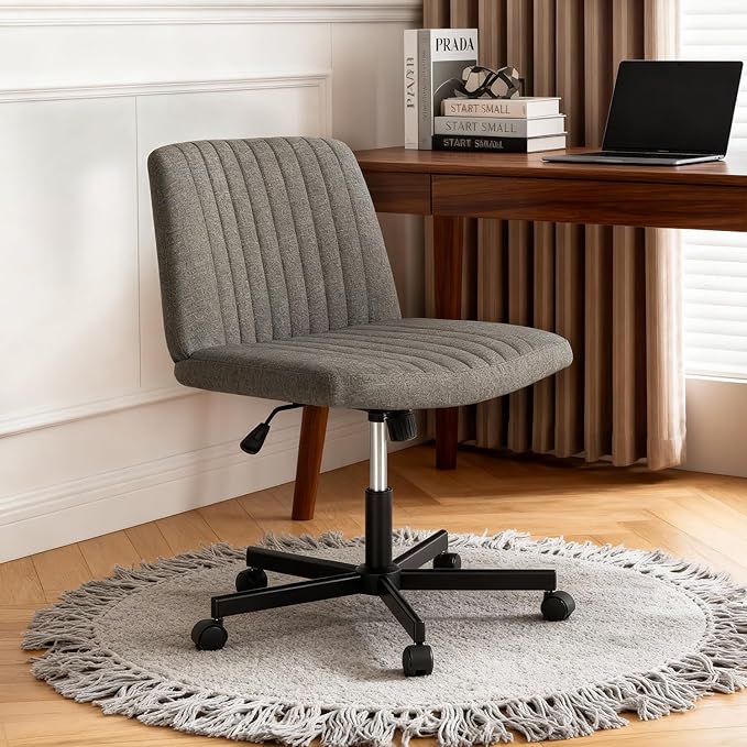 FDW Criss Cross Chair with Wheels Cross Legged Office Desk Modern Swivel Height Adjustable Wide Seat Computer Task Vanity Chair Comfy Fabric Armless Seating for Home Office