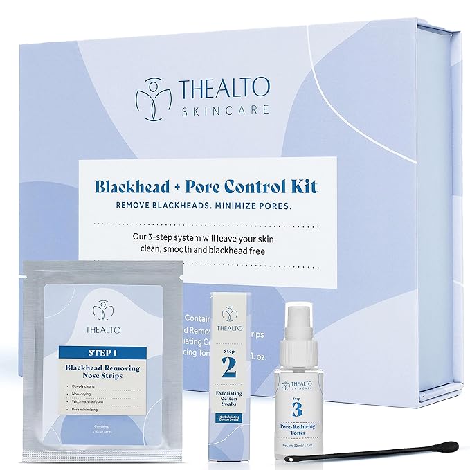 Blackhead Remover and Pore Minimizer Kit - Includes 10 Black Head Removing Nose Strips, 10 Exfoliating Cotton Swabs, 1 1 oz. Pore Reducing Facial Toner - Made with Witch Hazel and Natural Plant Extracts