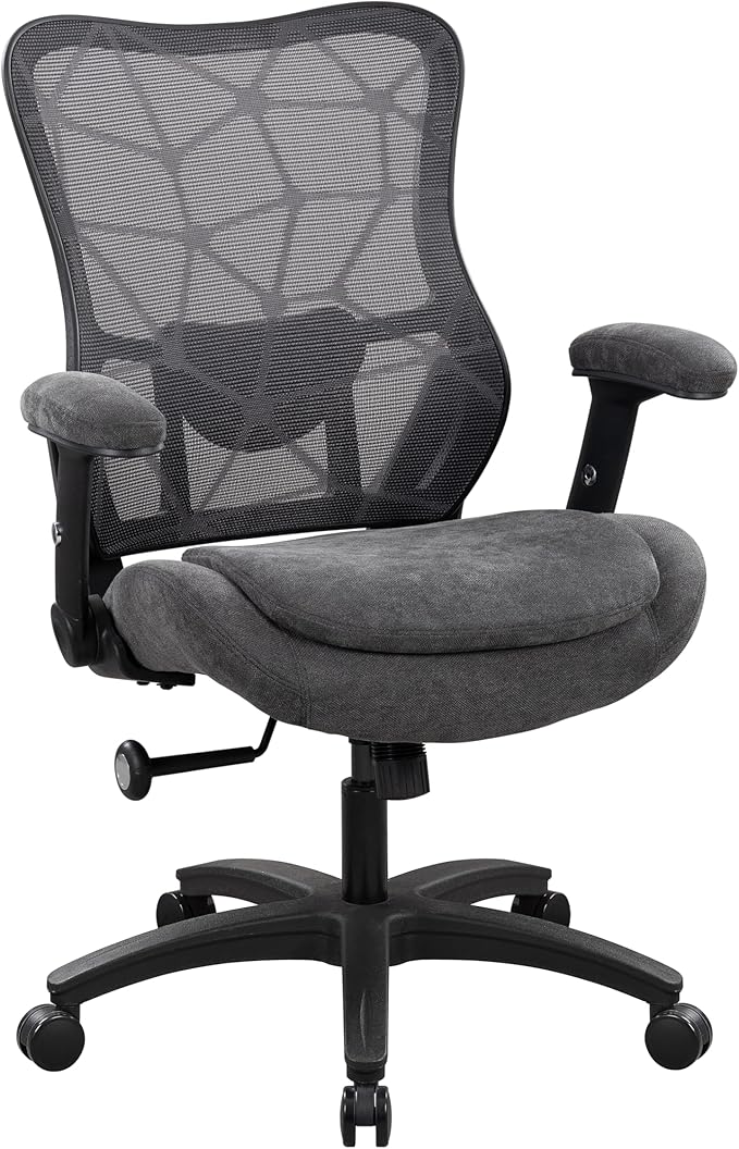 Big and Tall Office Chair 500lbs Heavy Duty Ergonomic Mesh Desk Chair with 23.6" Extra Wide Seat, 29.5" High Back, Adjustable Lumbar Support & Flip-Up Arms for Large Body Types (Dark Gray)