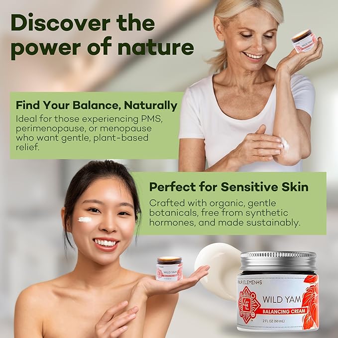 Four Elements 4E Wild Yam Balancing Cream, 2 OZ - 1st Place Winner at the 2023 International Herb Symposium for Creams and Salves! Proudly Farmed, Crafted and Packaged in WI, USA.
