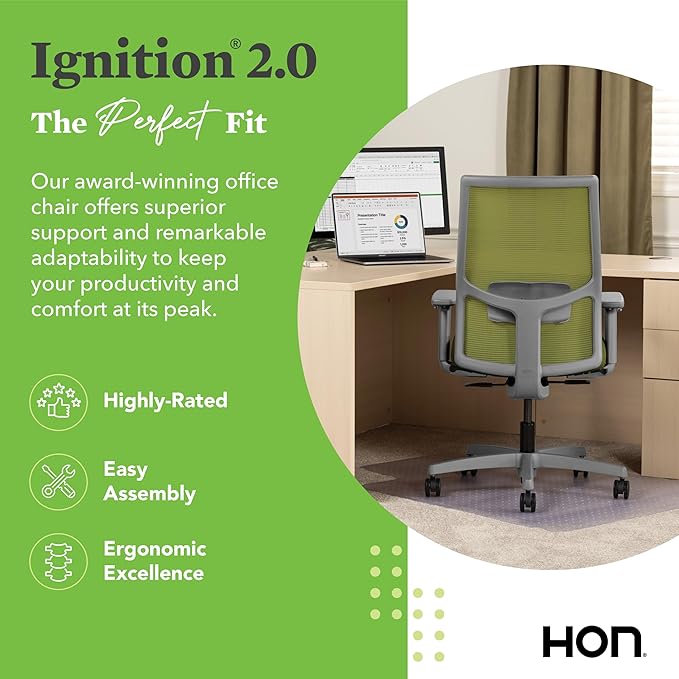 HON Ignition 2.0 Mid Back Task Chair, Spectrum Mesh, Standard Synchro-Tilt Control, Office Chair with Lumbar Support, Height and Width Adjustable Arms, Titanium Frame, Pear