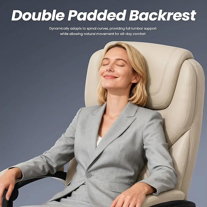 Massage Office Chair Set of 2 with 3-Level Heat and Footrest – 20-Min Easy Assembly, 300 lbs Big and Tall Desk Chair, PU Leather Ergonomic Executive Computer Chair with Side Pocket, Beige
