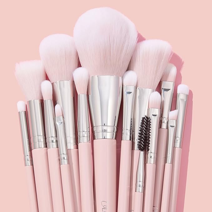 ColourPop Smoke 'N Roses Brush Roll Face & Eye Brush Set - Face & Eye Makeup Brush Set - Made with Luxe Synthetic Vegan Bristles - Includes Holder (14 Count)