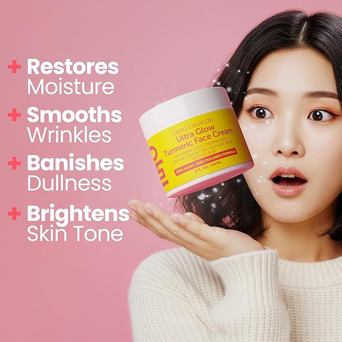 SeoulCeuticals Korean Skin Care Turmeric Cream – Face Moisturizer for Dull Dry Skin - Korean Skincare K Beauty for Glass Skin 2oz