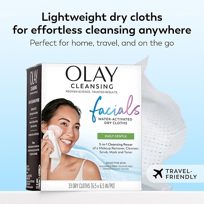 Olay Eye Makeup Remover Wipes, Daily Facials Gentle Face Cleanser for Sensitive Skin, Alcohol and Fragrance Free, Soft Face Wash Towels, Travel Essentials for Women, Dry Cloths, 99 ct (3 X 33ct)