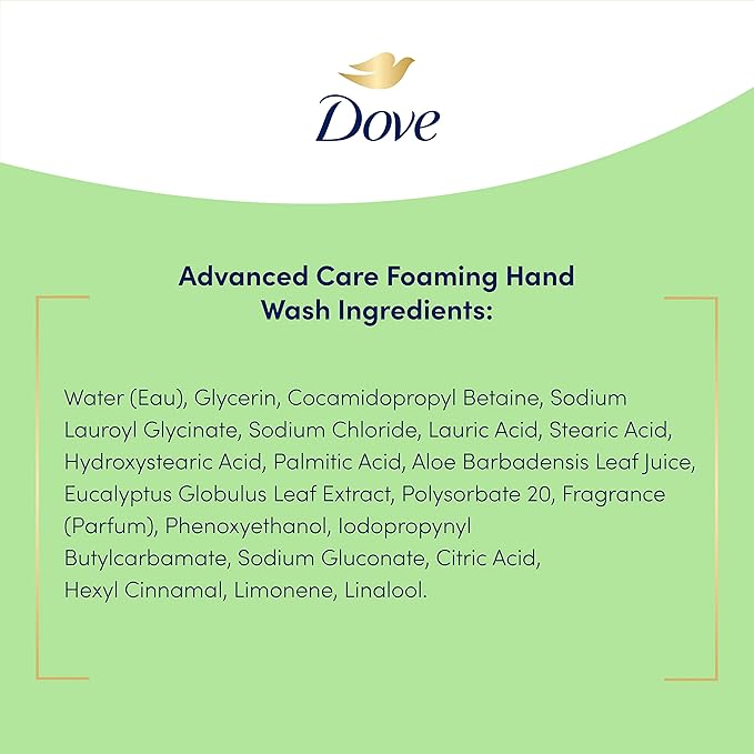 Dove Foaming Hand Wash Aloe & Eucalyptus Protects Skin from Dryness,More Moisturizers than the Leading Ordinary Hand Soap,10.1 oz,(Pack of 8)