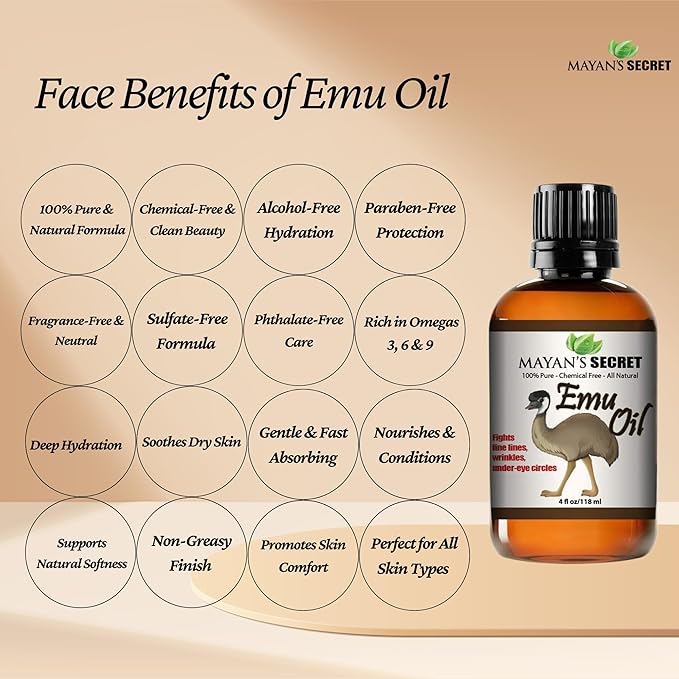 Pure Carrier and Essential Oils for Skin Care, Hair, Body Moisturizer for Face-Anti Aging Skin Care (Emu Oil, 4oz)