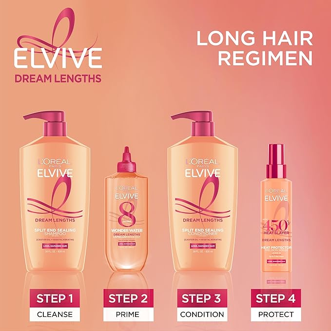 L'Oreal Paris Elvive Dream Lengths Super Detangling Conditioner With Fine Castor Oil and Vitamins B3 and B5 for Long, Damaged Hair, Instantly Detangles To Reduce Breakage With System, 28 Fl Ounce