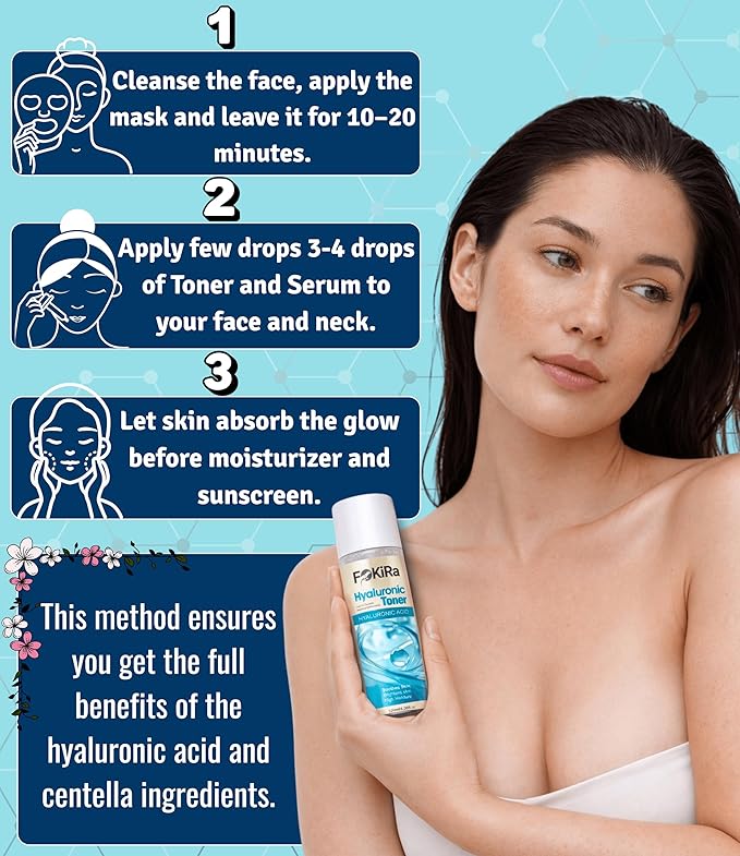 Hyaluronic Acid Toner, Serum And Face Musk –Your Daily Skincare Essential. Deep Hydration, Soothes Redness & Irritation, Reduces Dark Spots & Large Pores. Gluten Free, Cruelty Free - 150ml /5.07oz.