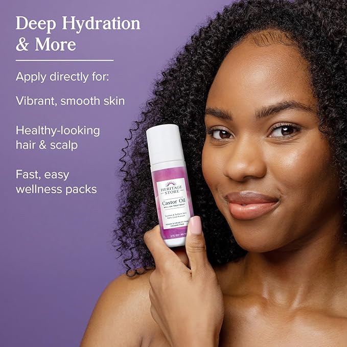 HERITAGE STORE Castor Oil Roll On Hair Treatment - Targeted Hydration for Skin Care, Hair Care, Quick and Easy Castor Oil Pack Wrap - Vegan, Hexane Free, 60-Day Guarantee - 2 3-oz Roll Ons
