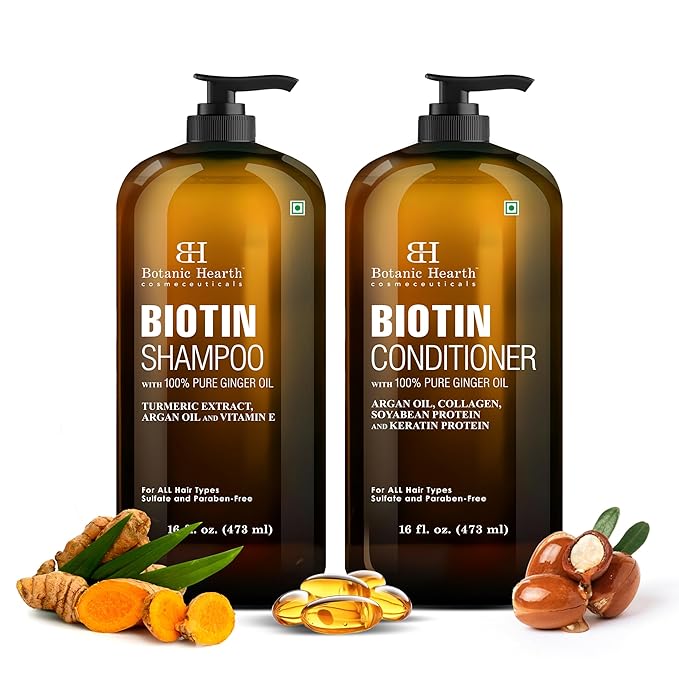 Botanic Hearth Biotin Shampoo and Conditioner Set - with Ginger Oil & Keratin for Hair Loss and Thinning Hair for Men and Women - Sulfate Free, 16 fl oz each