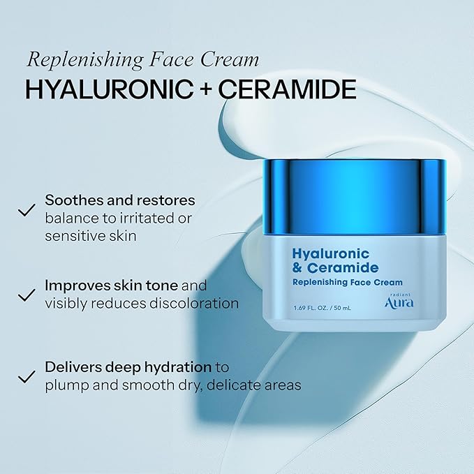 Hyaluronic Acid & Ceramide Face Moisturizer – Dermatologist Tested, Anti Aging, Korean Skin Care – Hydrating Face Cream, Softens Wrinkles, Non Greasy Feel – Vegan, Clean – Pack of 2
