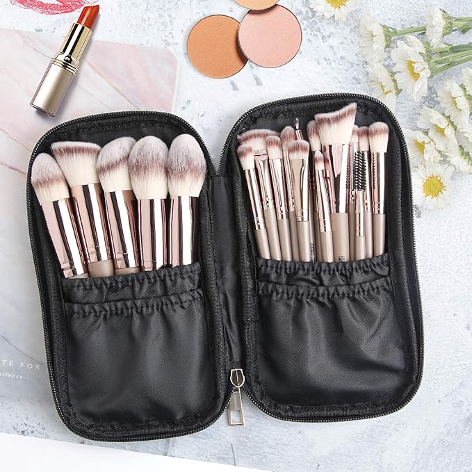 Makeup Brushes, 18 Pcs Professional Premium Synthetic Makeup Brush Set with Case, Foundation Kabuki Eye Travel Make up Brushes sets (Champagne Gold)